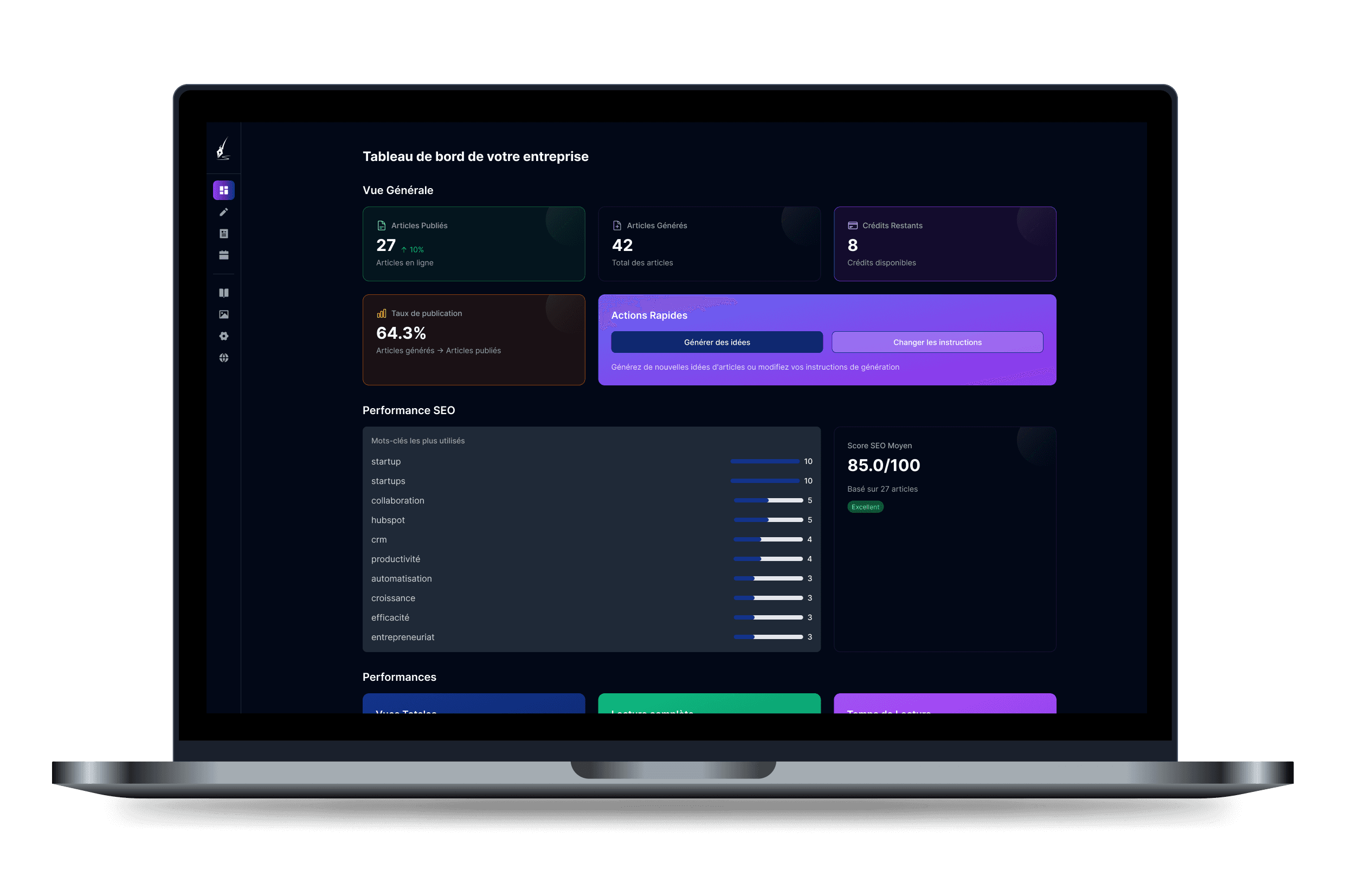 Dashboard de GetBlog - Interface moderne pour la génération de contenu SEO